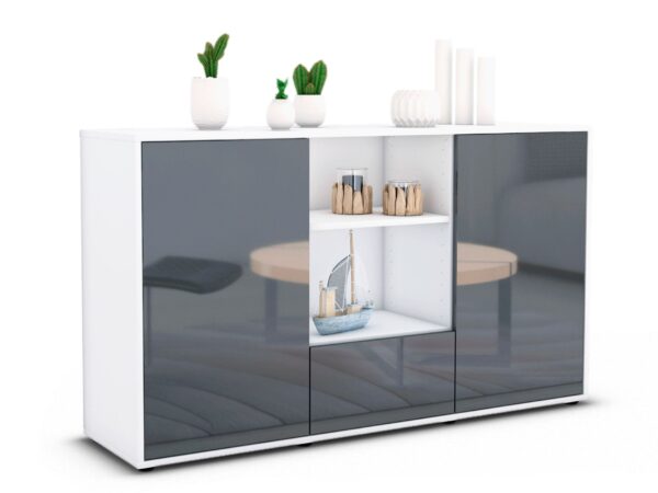 Sideboard Desideria | Korpus Weiß | Front in Hochglanz Grau | 136x79x35cm (BxHxT)