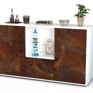 Sideboard Dhonna | Korpus Weiß | Front in Rost Optik | 136x79x35cm (BxHxT)