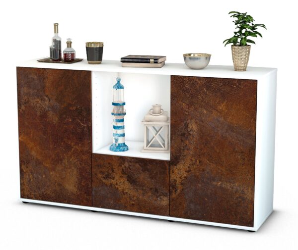 Sideboard Dhonna | Korpus Weiß | Front in Rost Optik | 136x79x35cm (BxHxT)
