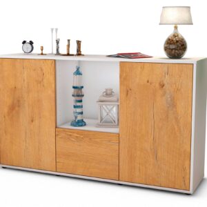 Sideboard Dhonna | Korpus Weiß | Front in Eiche Holz Optik | 136x79x35cm (BxHxT)