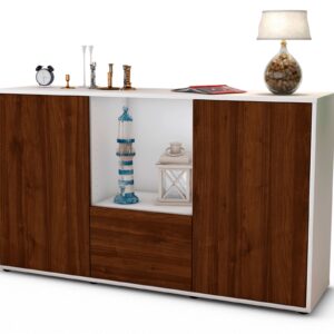 Sideboard Dhonna | Korpus Weiß | Front in Walnuss Holz Optik | 136x79x35cm (BxHxT)