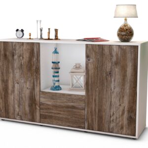 Sideboard Dhonna | Korpus Weiß | Front in Treibholz Holz Optik | 136x79x35cm (BxHxT)