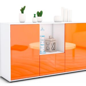 Sideboard Dhonna | Korpus Weiß | Front in Hochglanz Orange | 136x79x35cm (BxHxT)