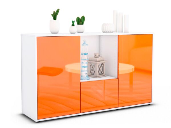 Sideboard Dhonna | Korpus Weiß | Front in Hochglanz Orange | 136x79x35cm (BxHxT)