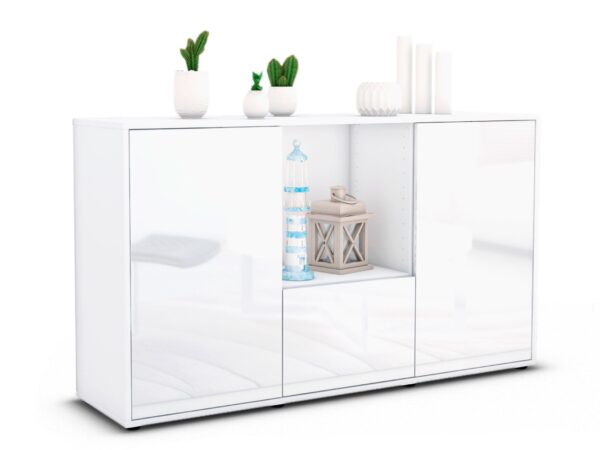 Sideboard Dhonna | Korpus Weiß | Front in Hochglanz Weiß | 136x79x35cm (BxHxT)