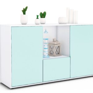 Sideboard Dhonna | Korpus Weiß | Front in Mint | 136x79x35cm (BxHxT)