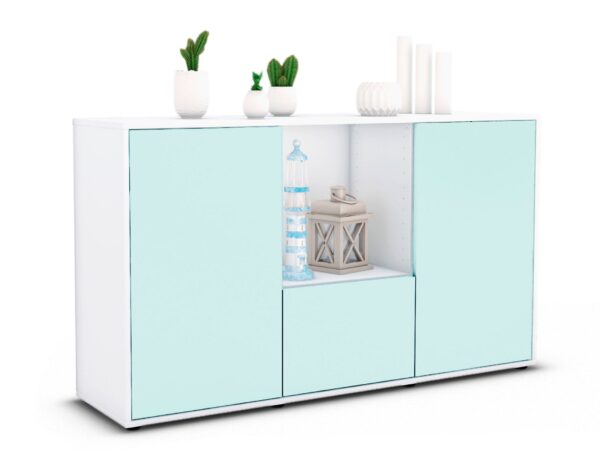Sideboard Dhonna | Korpus Weiß | Front in Mint | 136x79x35cm (BxHxT)