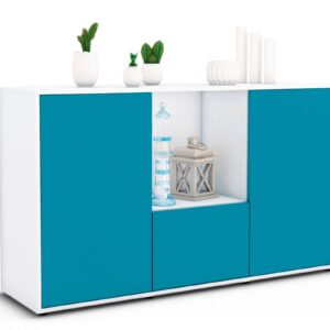 Sideboard Dhonna | Korpus Weiß | Front in Türkis | 136x79x35cm (BxHxT)