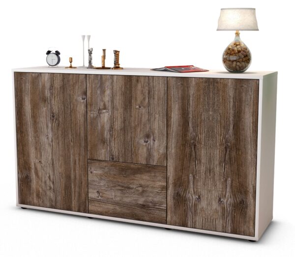 Sideboard Diana | Korpus Weiß | Front in Treibholz Holz Optik | 136x79x35cm (BxHxT)