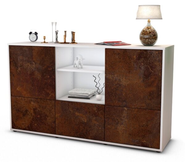 Sideboard Diellza | Korpus Weiß | Front in Rost Optik | 136x79x35cm (BxHxT)