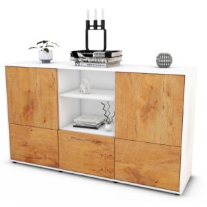 Sideboard Diellza | Korpus Weiß | Front in Eiche Holz Optik | 136x79x35cm (BxHxT)