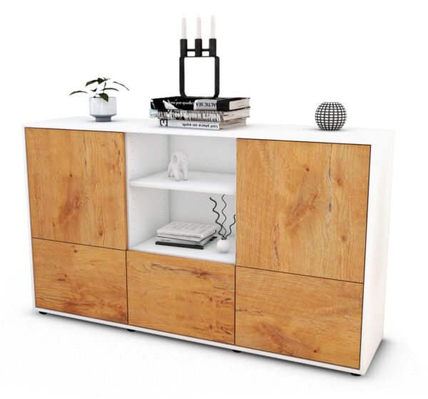 Sideboard Diellza | Korpus Weiß | Front in Eiche Holz Optik | 136x79x35cm (BxHxT)