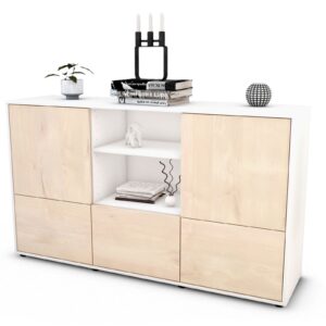 Sideboard Diellza | Korpus Weiß | Front in Zeder Holz Optik | 136x79x35cm (BxHxT)