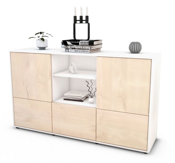 Sideboard Diellza | Korpus Weiß | Front in Zeder Holz Optik | 136x79x35cm (BxHxT)