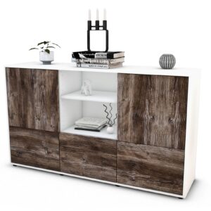 Sideboard Diellza | Korpus Weiß | Front in Treibholz Holz Optik | 136x79x35cm (BxHxT)