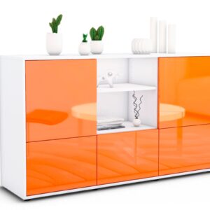Sideboard Diellza | Korpus Weiß | Front in Hochglanz Orange | 136x79x35cm (BxHxT)
