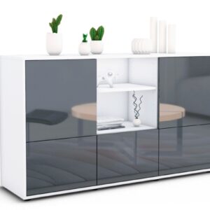 Sideboard Diellza | Korpus Weiß | Front in Hochglanz Grau | 136x79x35cm (BxHxT)