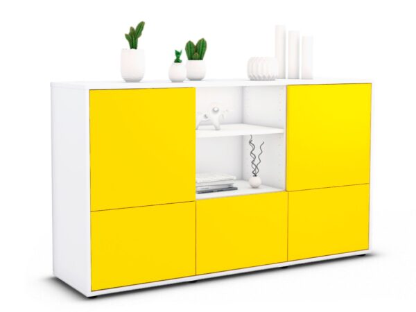 Sideboard Diellza | Korpus Weiß | Front in Gelb | 136x79x35cm (BxHxT)