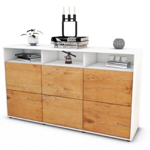 Sideboard Dilara | Korpus Weiß | Front in Eiche Holz Optik | 136x79x35cm (BxHxT)