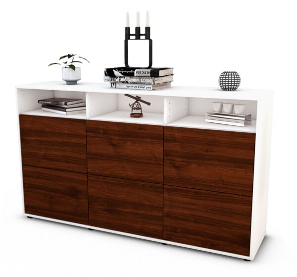 Sideboard Dilara | Korpus Weiß | Front in Walnuss Holz Optik | 136x79x35cm (BxHxT)