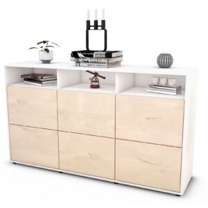 Sideboard Dilara | Korpus Weiß | Front in Zeder Holz Optik | 136x79x35cm (BxHxT)