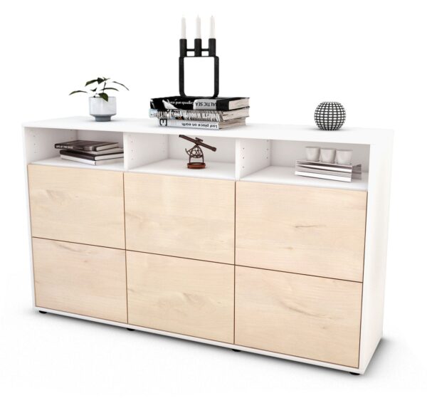 Sideboard Dilara | Korpus Weiß | Front in Zeder Holz Optik | 136x79x35cm (BxHxT)