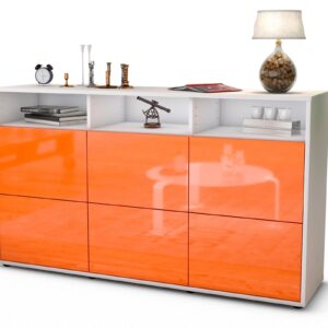 Sideboard Dilara | Korpus Weiß | Front in Hochglanz Orange | 136x79x35cm (BxHxT)
