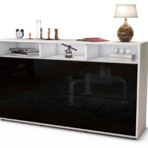 Sideboard Dilara | Korpus Weiß | Front in Hochglanz Schwarz | 136x79x35cm (BxHxT)