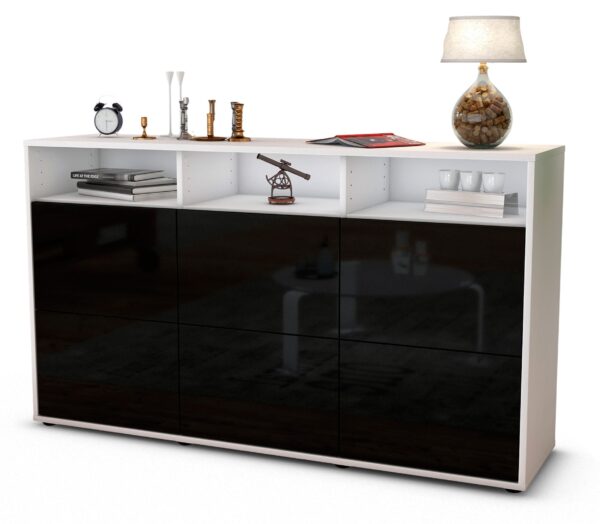 Sideboard Dilara | Korpus Weiß | Front in Hochglanz Schwarz | 136x79x35cm (BxHxT)
