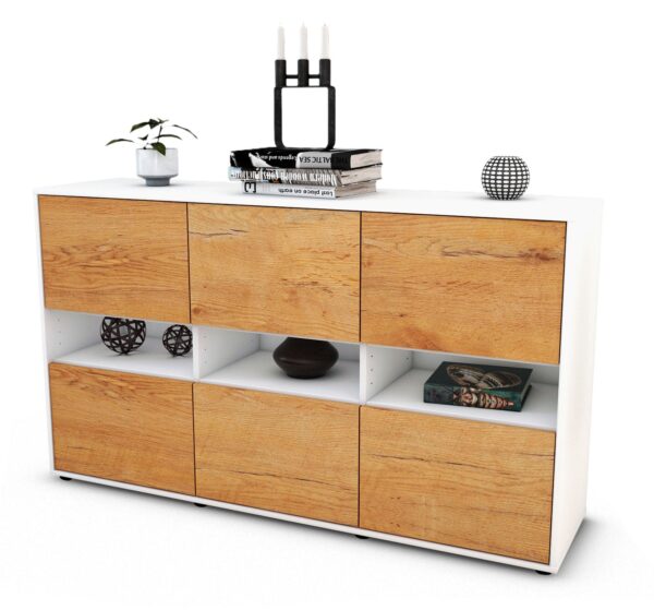 Sideboard Diletta | Korpus Weiß | Front in Eiche Holz Optik | 136x79x35cm (BxHxT)
