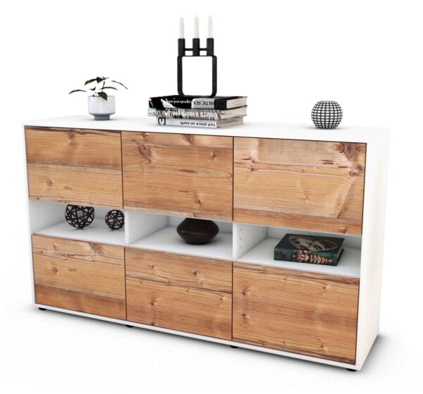Sideboard Diletta | Korpus Weiß | Front in Pinie Holz Optik | 136x79x35cm (BxHxT)