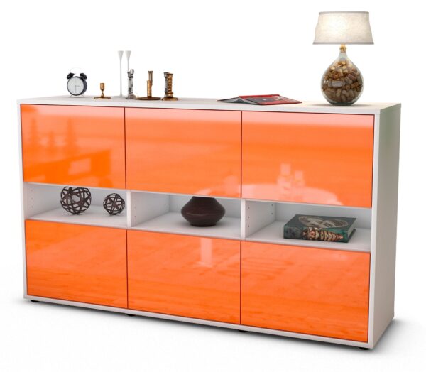 Sideboard Diletta | Korpus Weiß | Front in Hochglanz Orange | 136x79x35cm (BxHxT)
