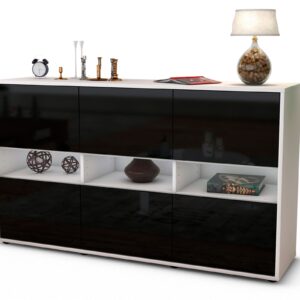 Sideboard Diletta | Korpus Weiß | Front in Hochglanz Schwarz | 136x79x35cm (BxHxT)