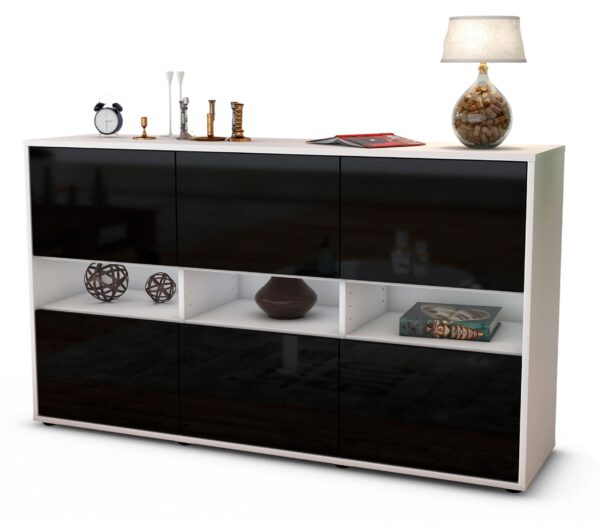 Sideboard Diletta | Korpus Weiß | Front in Hochglanz Schwarz | 136x79x35cm (BxHxT)