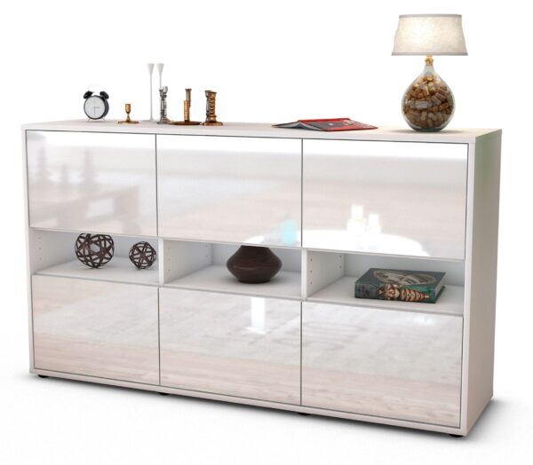 Sideboard Diletta | Korpus Weiß | Front in Hochglanz Weiß | 136x79x35cm (BxHxT)