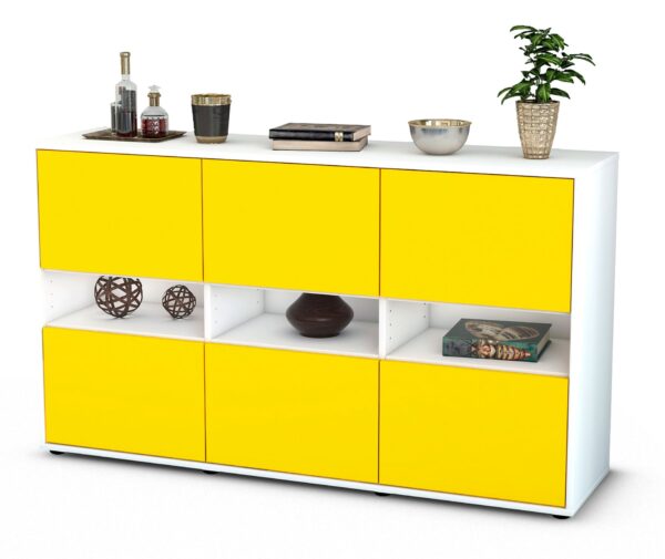 Sideboard Diletta | Korpus Weiß | Front in Gelb | 136x79x35cm (BxHxT)