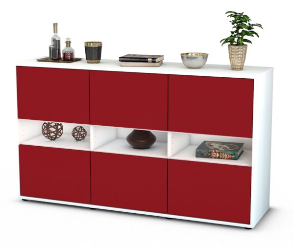 Sideboard Diletta | Korpus Weiß | Front in Bordeaux | 136x79x35cm (BxHxT)