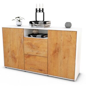 Sideboard Dimphi | Korpus Weiß | Front in Eiche Holz Optik | 136x79x35cm (BxHxT)