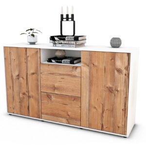 Sideboard Dimphi | Korpus Weiß | Front in Pinie Holz Optik | 136x79x35cm (BxHxT)