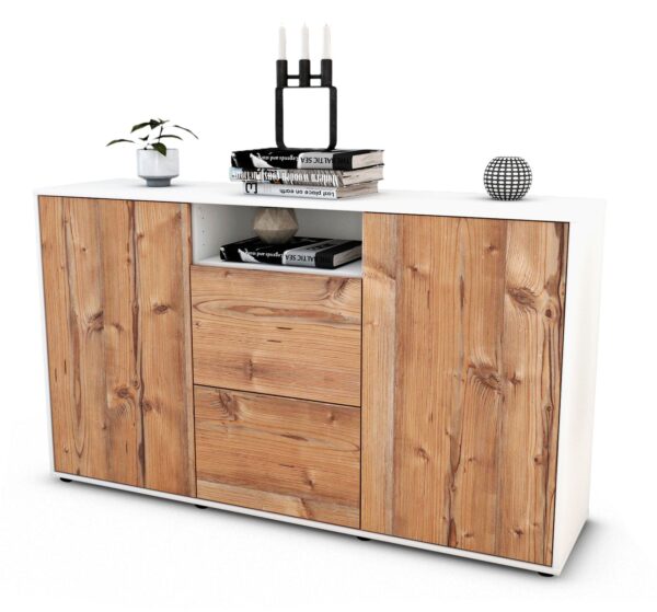 Sideboard Dimphi | Korpus Weiß | Front in Pinie Holz Optik | 136x79x35cm (BxHxT)