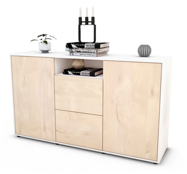 Sideboard Dimphi | Korpus Weiß | Front in Zeder Holz Optik | 136x79x35cm (BxHxT)