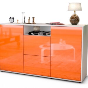 Sideboard Dimphi | Korpus Weiß | Front in Hochglanz Orange | 136x79x35cm (BxHxT)