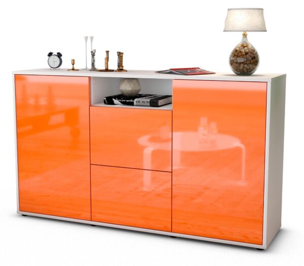 Sideboard Dimphi | Korpus Weiß | Front in Hochglanz Orange | 136x79x35cm (BxHxT)