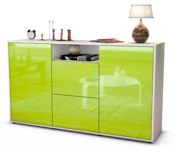 Sideboard Dimphi | Korpus Weiß | Front in Hochglanz Grün | 136x79x35cm (BxHxT)
