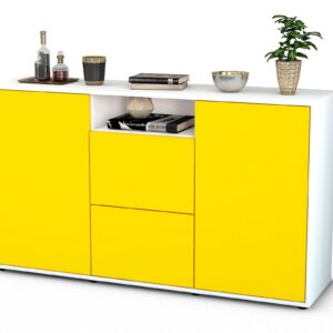 Sideboard Dimphi | Korpus Weiß | Front in Gelb | 136x79x35cm (BxHxT)