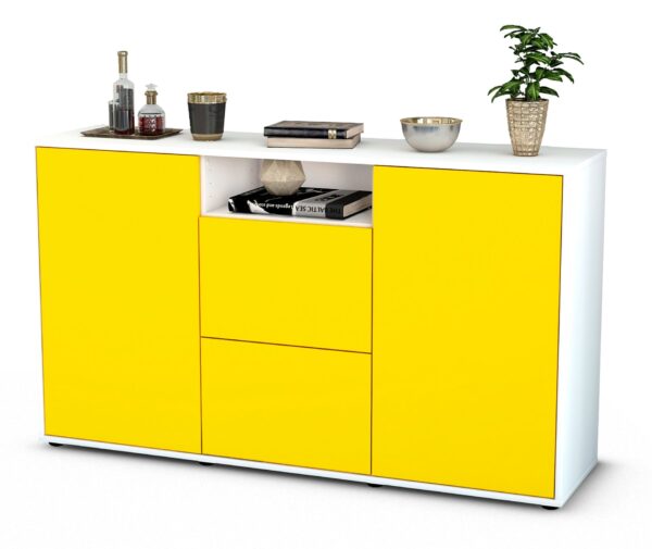 Sideboard Dimphi | Korpus Weiß | Front in Gelb | 136x79x35cm (BxHxT)