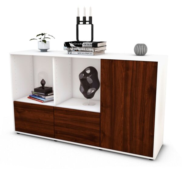 Sideboard Dolcia | Korpus Weiß | Front in Walnuss Holz Optik | 136x79x35cm (BxHxT)