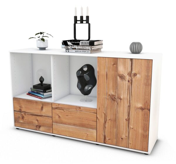 Sideboard Dolcia | Korpus Weiß | Front in Pinie Holz Optik | 136x79x35cm (BxHxT)