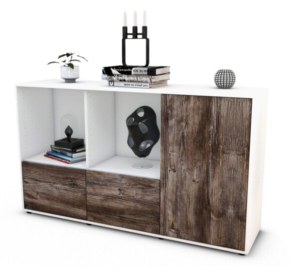 Sideboard Dolcia | Korpus Weiß | Front in Treibholz Holz Optik | 136x79x35cm (BxHxT)
