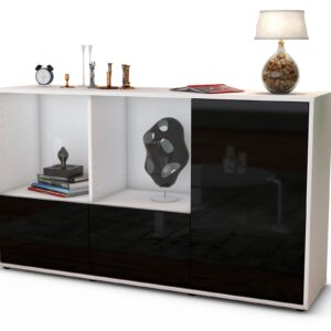 Sideboard Dolcia | Korpus Weiß | Front in Hochglanz Schwarz | 136x79x35cm (BxHxT)